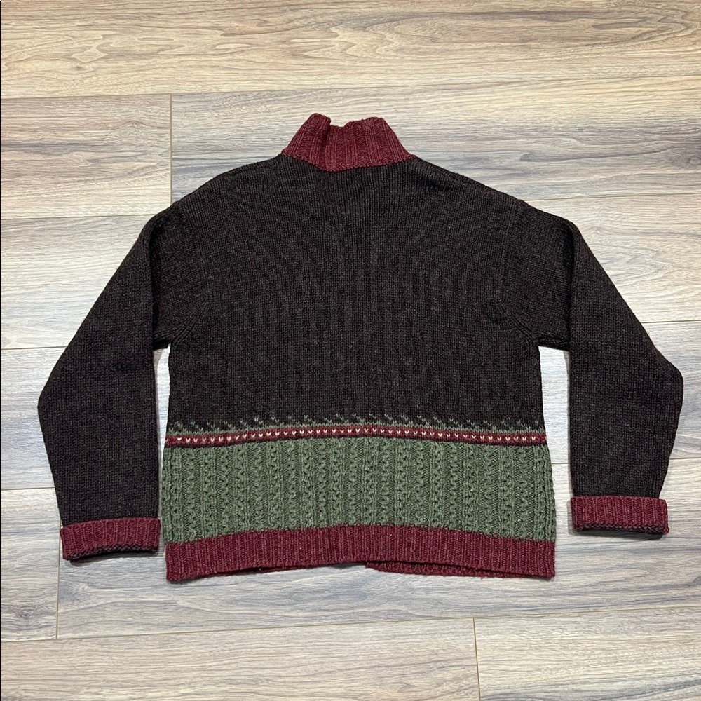 GH Bass Vintage Wool Button Up Sweater Cardigan Deer Tree Burgundy/Brown Medium - Picture 12 of 13